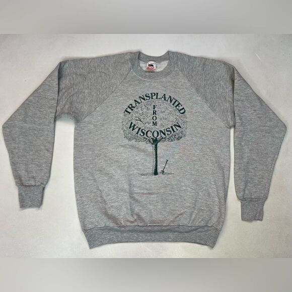 VINTAGE Transplanted From Wisconsin 1989 Sweatshirt Men Large Gray USA 80s 90s - Picture 1 of 6